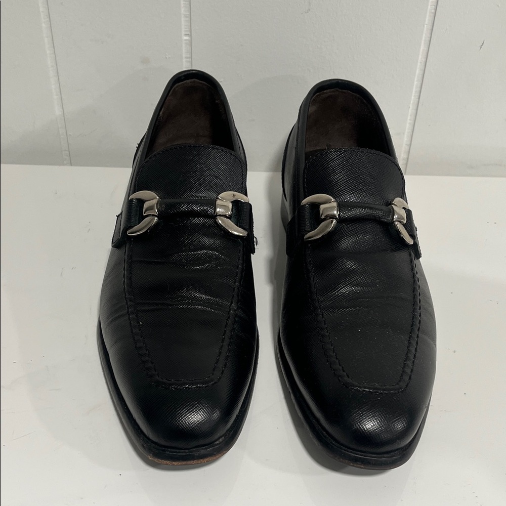 Saks Fifth Avenue Black Leather Horsebit‎ Loafers Italy Vero Cuoio Sz 8